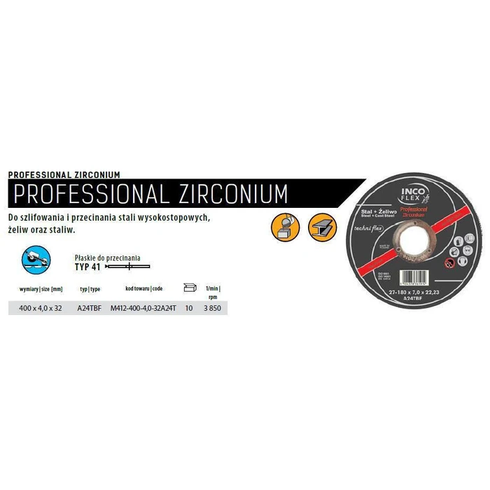 Incoflex Metal Cutting Disc 400 x 4.0 x 32 mm - Professional Zirconium High Alloy (Techniflex)