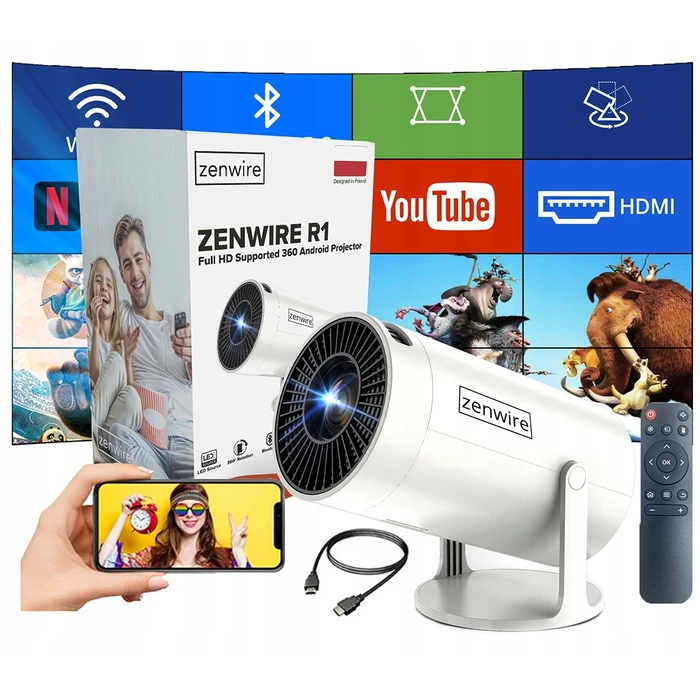 Zenwire 360 R1 Προβολέας LCD HD LED Λάμπα με Wi‑Fi