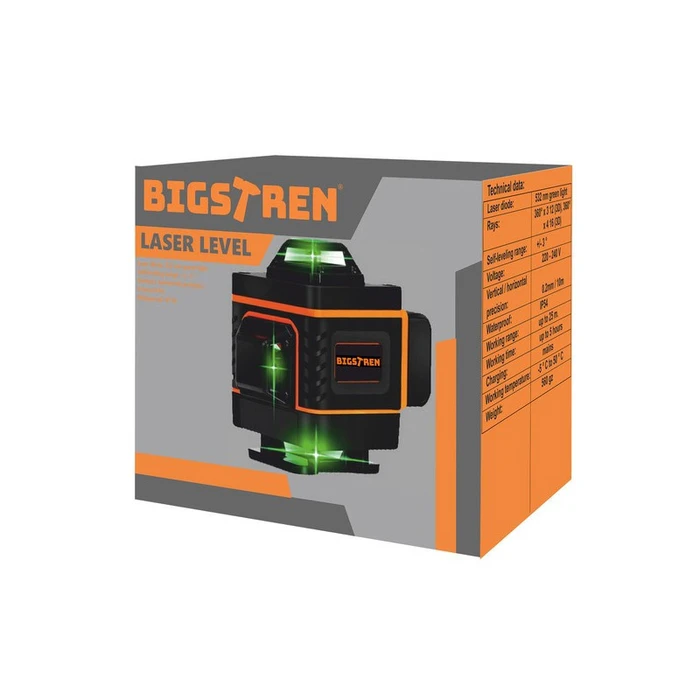 Bigstren 18763 Αυτορυθμιζόμενο Γραμμικό Αλφάδι Laser Πράσινης Δέσμης 25m
