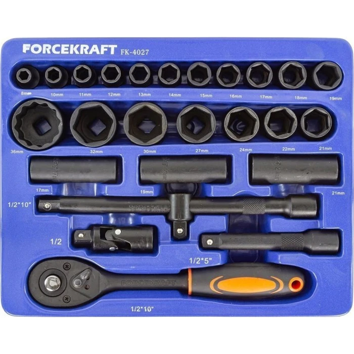 Rockforce Καρυδάκια Εξάγωνα με Καρέ Υποδοχής 1/2" Σετ 26τμχ