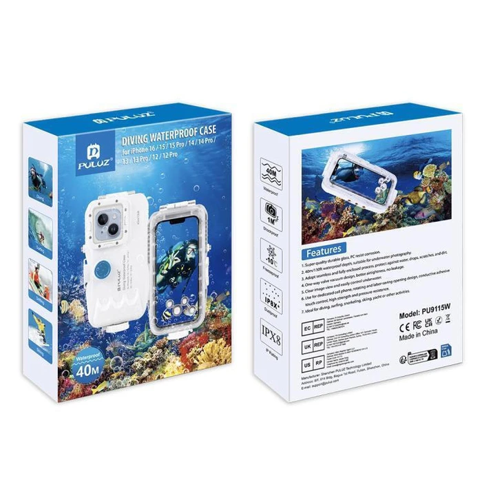Αδιάβροχη Θήκη Κατάδυσης για iPhone 12/12 Pro/13/13 Pro/14/14 Pro/15/15 Pro/16 με Μονόδρομη Βαλβίδα Λευκή