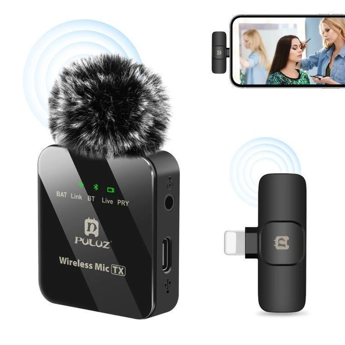 Puluz Wireless Lapel (Lavalier) Microphone for iPhone/iPad with 8‑Pin Receiver PU645B - Black
