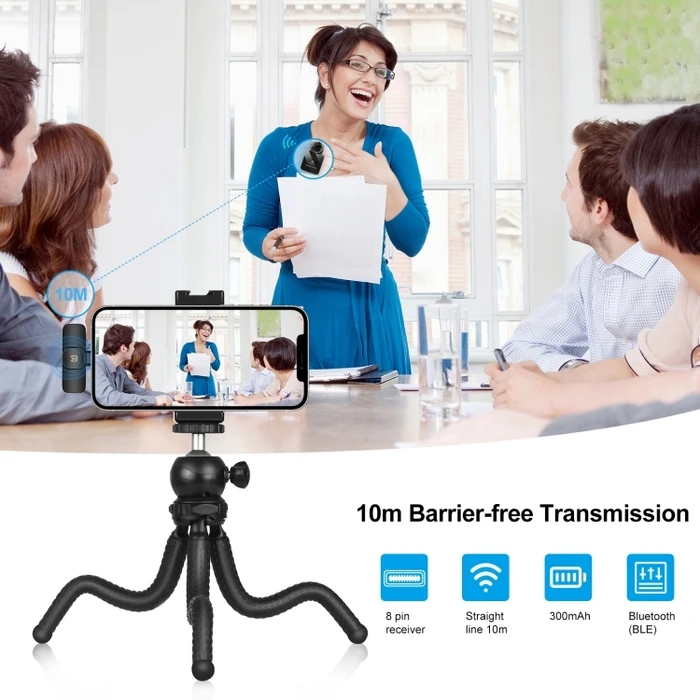 Puluz Wireless Lapel (Lavalier) Microphone for iPhone/iPad with 8‑Pin Receiver PU645B - Black