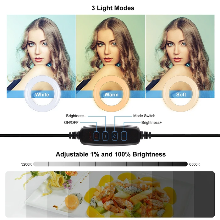 Puluz LED Ring Light 20cm with Phone Holder and Tripod (PKT3120B)