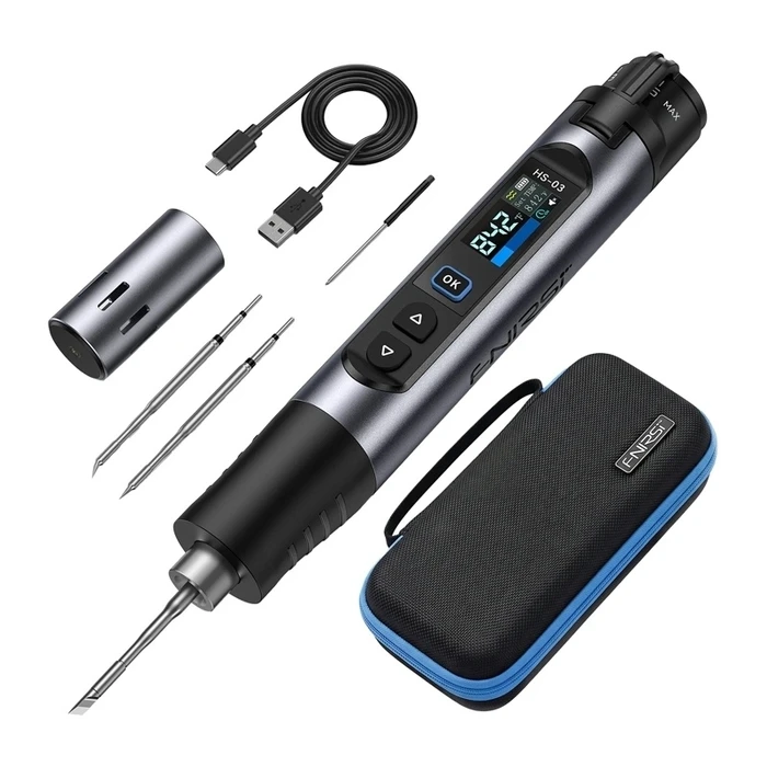 Fnirsi HS-03 Plus Wireless Cordless Fixed-Temperature Electric Soldering Iron 0.96" Mini Repair Kit
