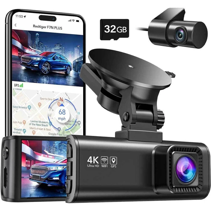 Redtiger F7NP Σετ Κάμερα DVR Αυτοκινήτου 4K με Οθόνη 3.8" Wi‑Fi, GPS & Κάμερα Οπισθοπορείας