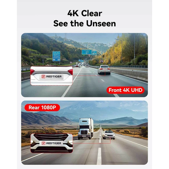 Redtiger F7NP Σετ Κάμερα DVR Αυτοκινήτου 4K με Οθόνη 3.8" Wi‑Fi, GPS & Κάμερα Οπισθοπορείας