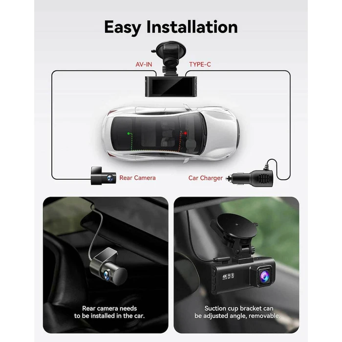Redtiger F7NP Σετ Κάμερα DVR Αυτοκινήτου 4K με Οθόνη 3.8" Wi‑Fi, GPS & Κάμερα Οπισθοπορείας
