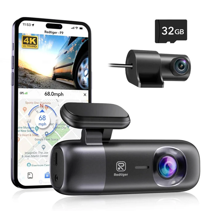 Redtiger F9 Σετ Κάμερα DVR Αυτοκινήτου 1080P Wi‑Fi, GPS & Κάμερα Οπισθοπορείας (Without SD)