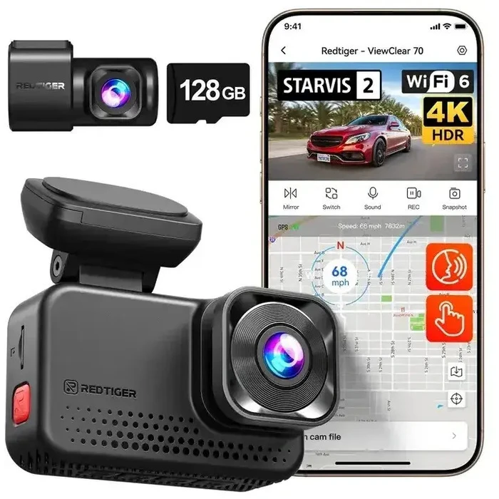 Redtiger VC70 Σετ Κάμερα DVR Αυτοκινήτου 4K με Οθόνη 3" Wi‑Fi, GPS & Κάμερα Οπισθοπορείας