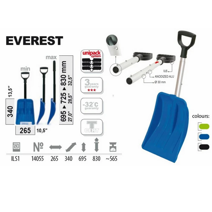 Prosperplast ILS1-B333 Φτυάρι Χιονιού Τηλεσκοπικό με Πλαστική Λαβή 69,3/83 cm