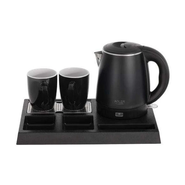 Adler AD 1387 Breakfast Station - Electric Kettle with Tray and 2 Ceramic Cups (1 L) - Black