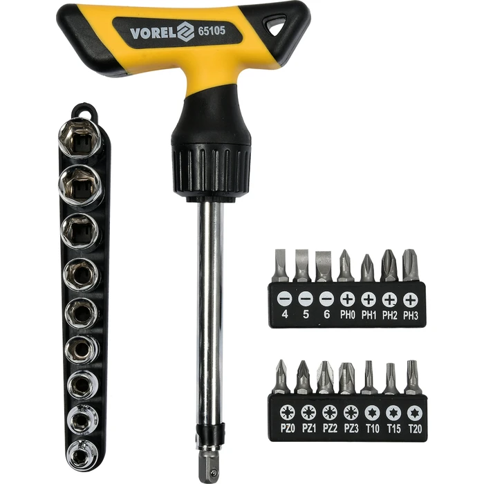 Vorel Ratchet Screwdriver Set with 25 Interchangeable Bits, Model 65105