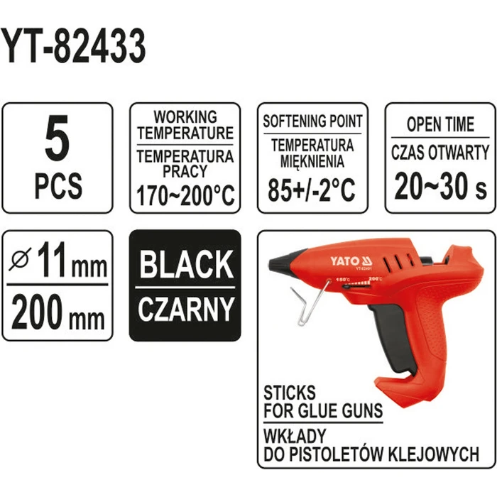 Yato Ράβδοι Κόλλα Σιλικόνης Μαύρο 11.2mm 5τμχ