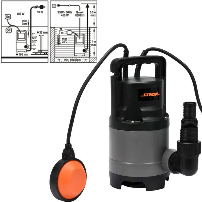 Sthor 8000LT/H Μονοφασική Αντλία Ακαθάρτων 0.55hp με Φλοτέρ (79781)