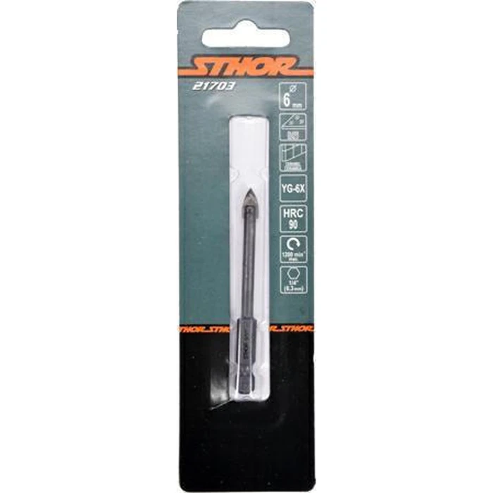 Sthor Carbide Diamond Drill Bit with Hex Shank for Building Materials, 6 mm (Model 21703)