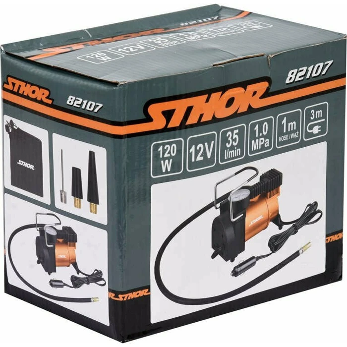 Sthor Car Tyre Inflator 145 PSI 12V with Cigarette Lighter Cable, Model 82107