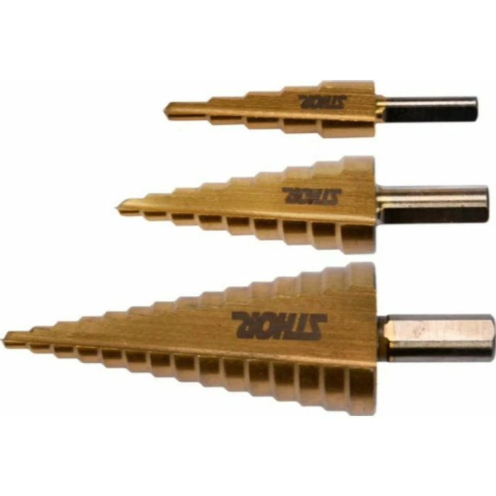 Sthor Set of 3 Conical HSS Titanium Drill Bits for Metal, Model 22616