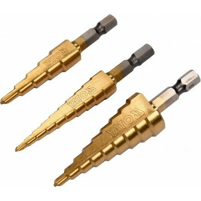 Yato 3-Piece Conical (Step) Drill Bit Set with Hex Shank for Metal YT-44731