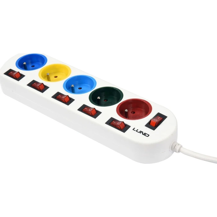 Lund Πολύπριζο 5 Θέσεων με USB-A, Διακόπτη και Καλώδιο 2m - 72460