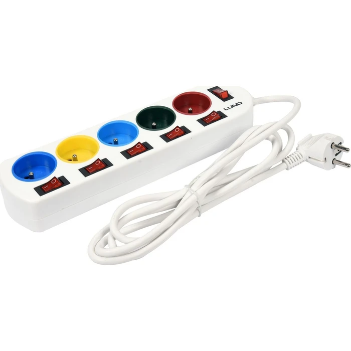 Lund Power Strip 5 Sockets with USB-A, Switch and 2m Cable - Model 72460
