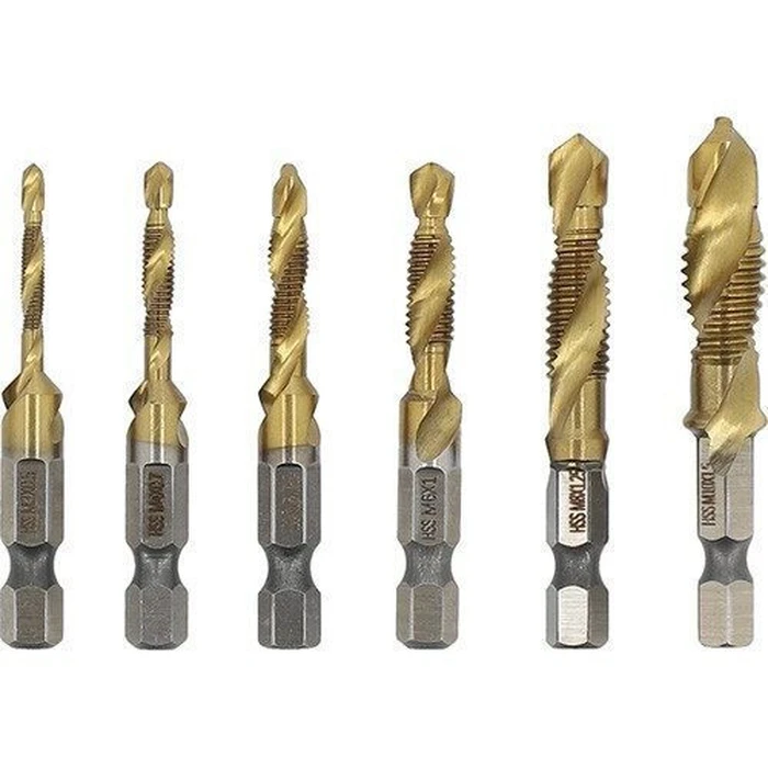 STHOR 24200 HSS Titanium-Coated Drill/Tap Set with Hex Shank (M3–M10, 1/4" shank)
