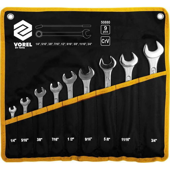 Vorel Flat Ring Wrench Set 9pcs 1/4"-3/4" (Model 50880)