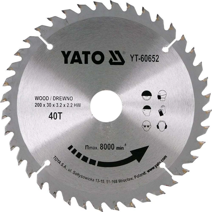 Yato Δίσκος Κοπής Ξύλου 200mm 40 Δόντια YT-60652
