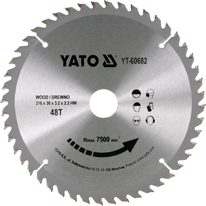 Yato Δίσκος κοπής ξύλου 216mm, 48 δόντια (YT-60682)