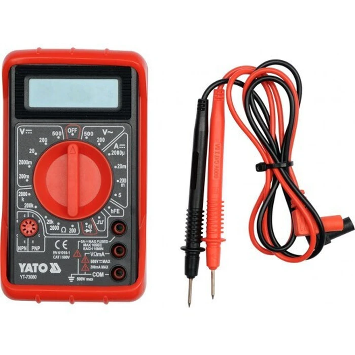 Yato YT-73080 Digital Multimeter with Buzzer - Measures AC/DC, Resistance, Capacitance, Temperature
