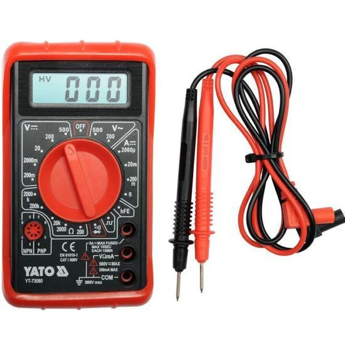 Yato YT-73080 Digital Multimeter with Buzzer - Measures AC/DC, Resistance, Capacitance, Temperature