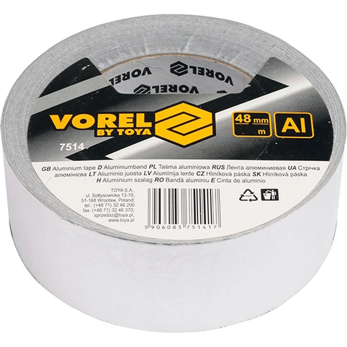 Vorel White Aluminium Adhesive Tape 50 m x 48 mm (MPN 75141, EAN 5906083751417)
