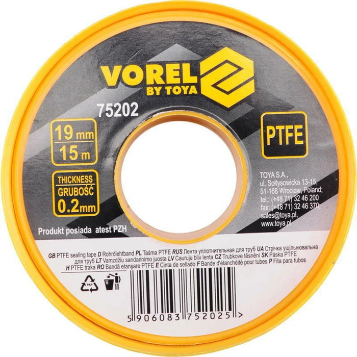 Vorel Στεγανοποιητική Ταινία Teflon για Σωλήνες 15m x 19mm x 0.2mm