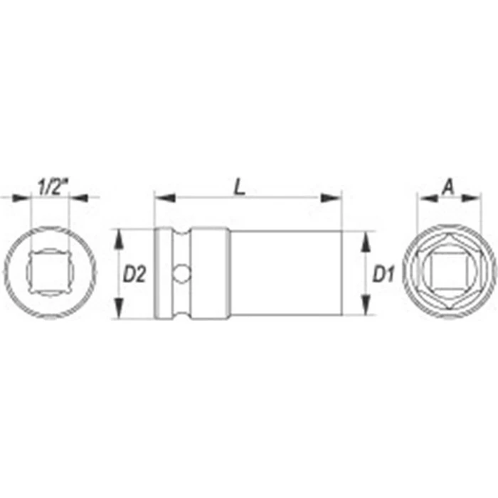 Yato Long Hex Air Socket with 1/2" Square Drive, 24mm (YT-1044)