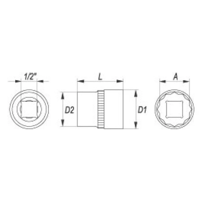 Socket 1/2\" 22mm 12-point short CrV Yato YT-1284"