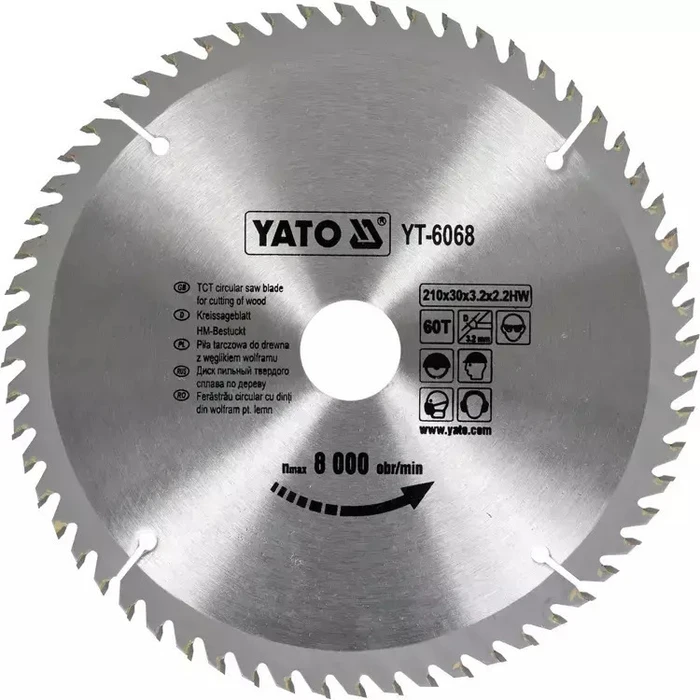 Yato Wood Cutting Saw Blade 210 mm 60 Teeth YT-6068