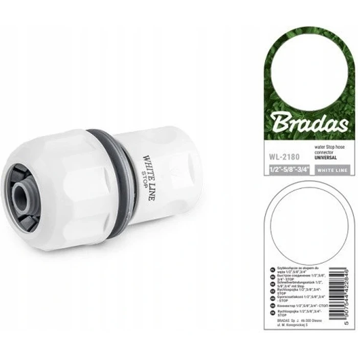 Bradas WL-2180 Quick Connect Tap/Hose Adapter 1/2''-5/8''-3/4'' with Stop White-Grey