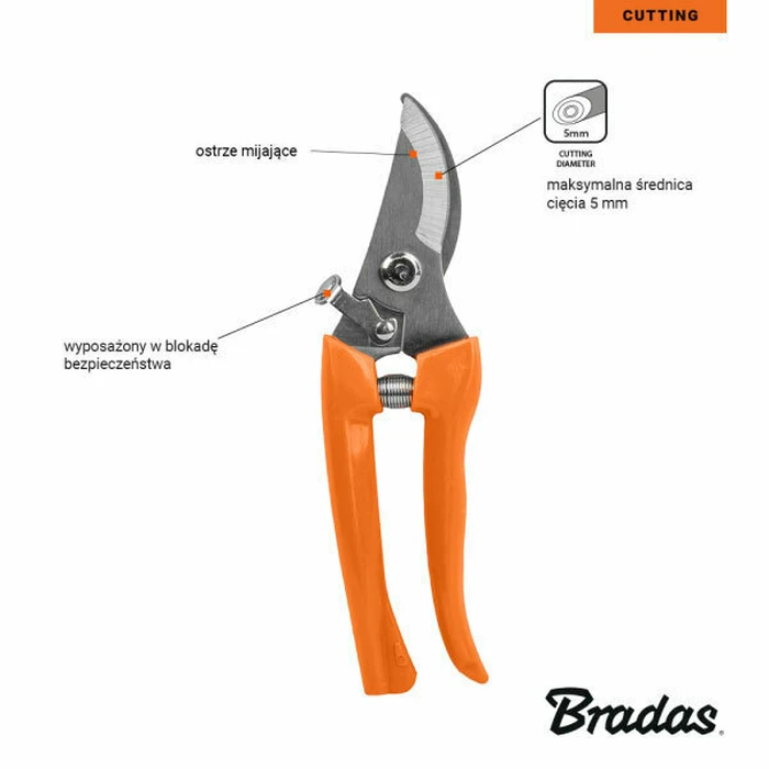 Bradas General-Purpose Pruning Shears 17.5 cm (Max Cutting Diameter 5 mm) - KT-V1010