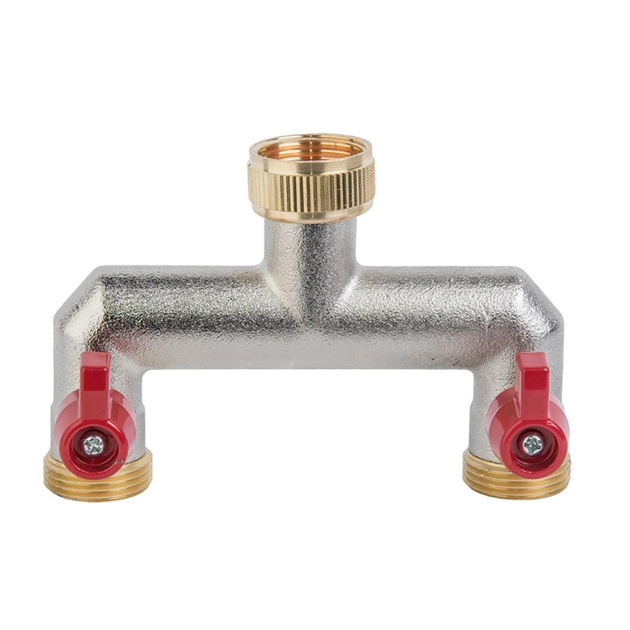 Bradas BR-3034 2-Way Hose Splitter Valve 3/4" Nickel-Plated Brass