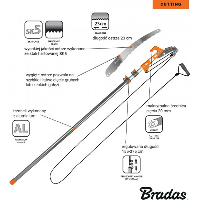 Bradas KT-V1521-375 Τηλεσκοπικό Κονταροπρίονο 3.75m με Λάμα 23cm