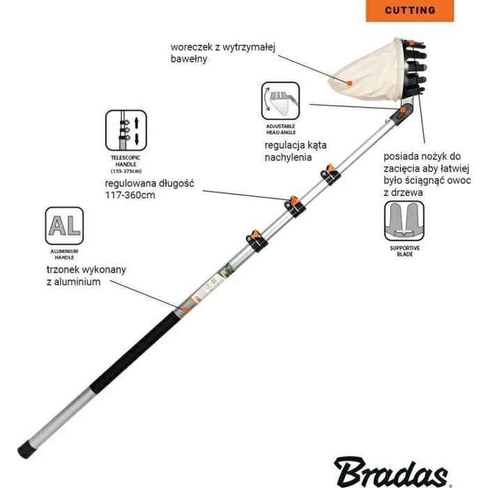 V-series Fruit Picker with Telescopic Handle 3.6 m - Bradas (KT-V1531-360)