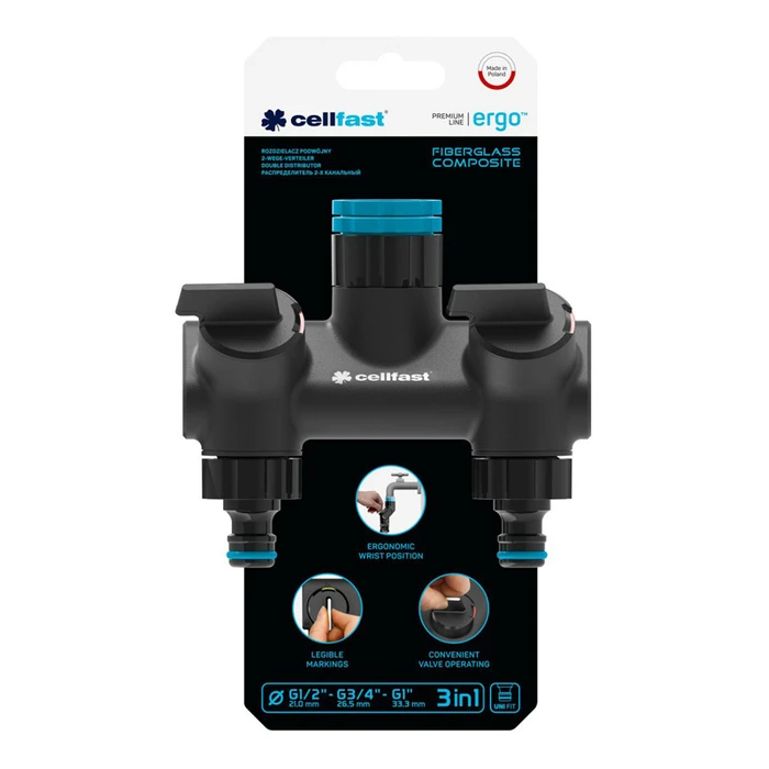 Cellfast 53-220 Διανομέας Ποτίσματος με Διακόπτη 21mm Μαύρο