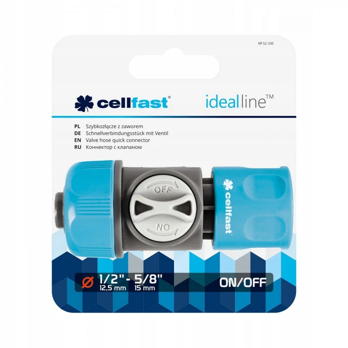 Cellfast Σύνδεσμος ποτίσματος 1/2" - 5/8" με βαλβίδα, Μπλε (Μοντέλο 52-330)