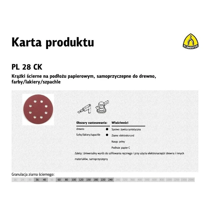 Klingspor Self-adhesive Cutting/Sanding Discs 125 mm P28ck Gr.220 Gls5, 8-holes, 50 pcs