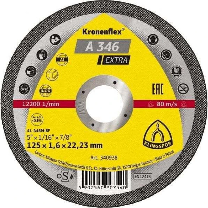 Klingspor Δίσκος Κοπής Μετάλλου 125mm 1.6mm Ø22.2mm (340938)