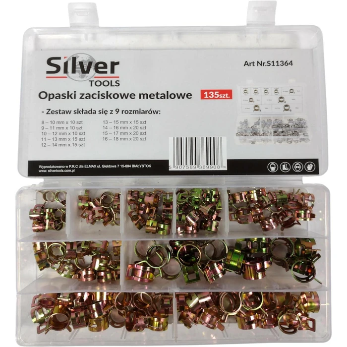 Metal Clips Set 135 pcs Silver (for rubber and silicone hoses)