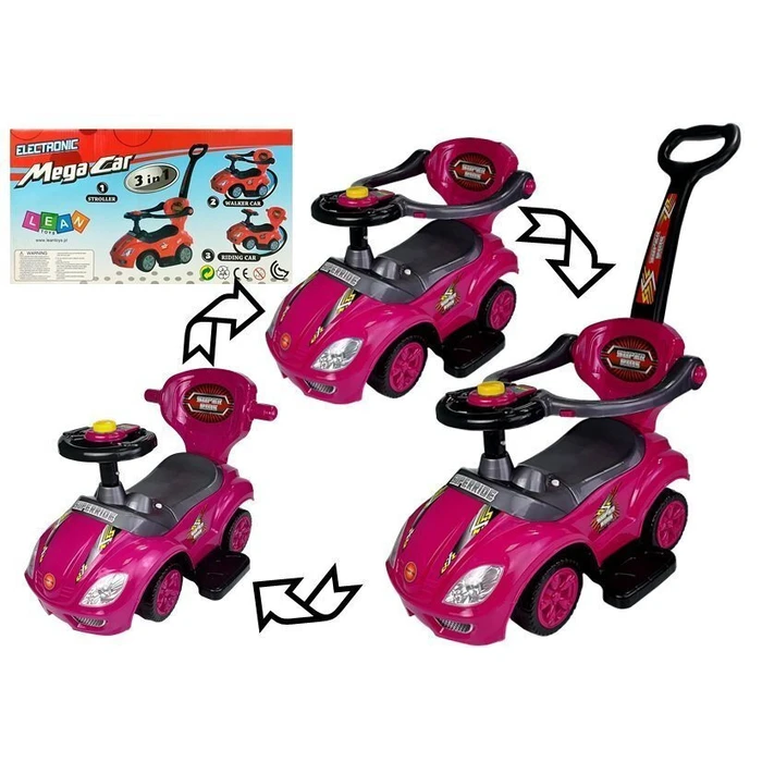 Lean Toys Mega Car Ride-On with Parent Handle for 12+ months - Pink