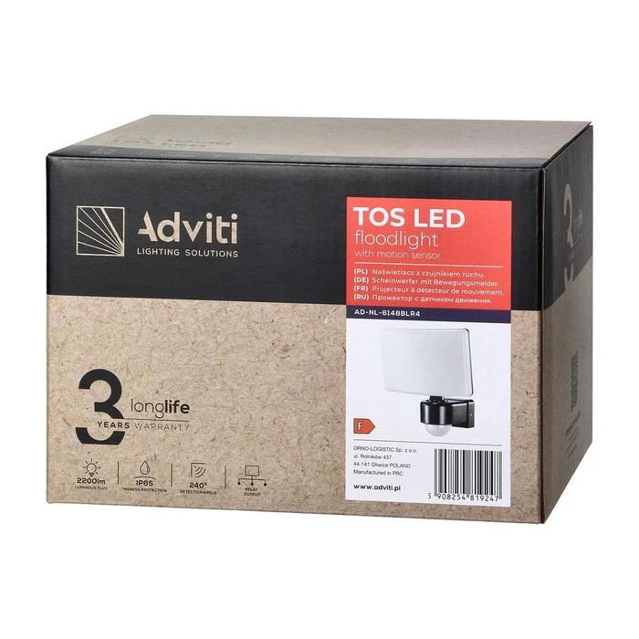 Adviti ORNO TOS LED Floodlight 30W with Motion Sensor, Black, 4000K, IP65 (AD-NL-6148BLR4)
