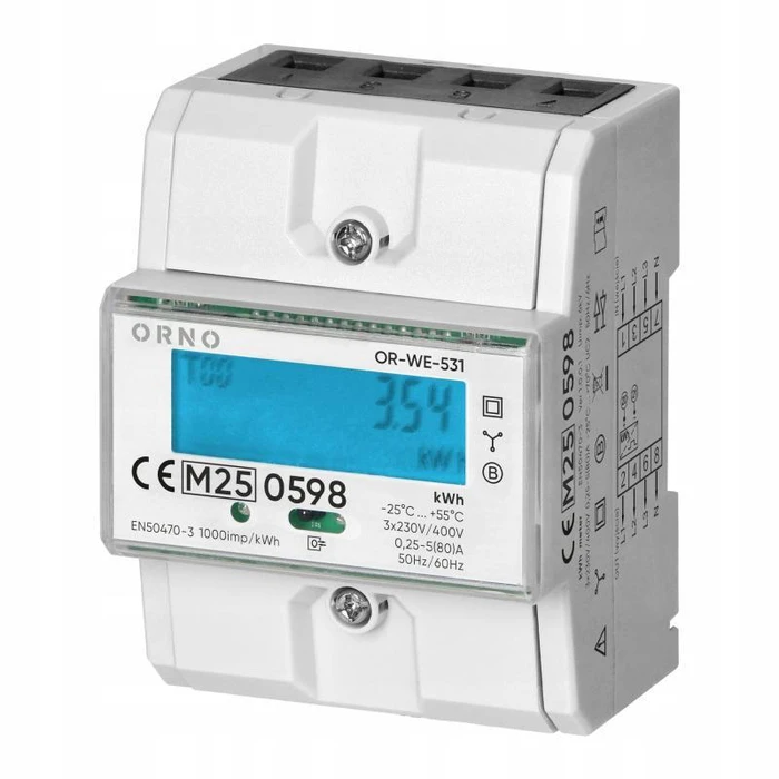 Orno OR-WE-531 Three-Phase DIN-Rail Energy Meter (3x230/400V, 50Hz)