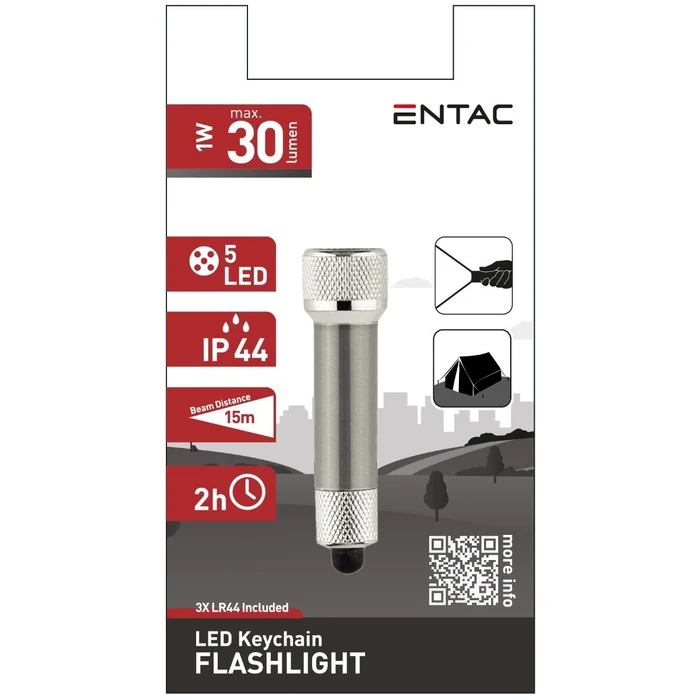 Entac Φακός 5LED μπρελόκ, Ασημί